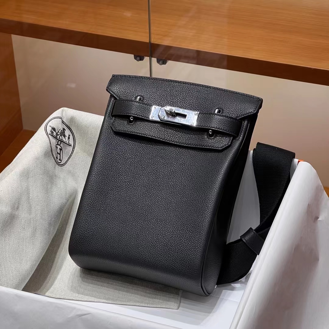 HERMES 爱马仕 【现货】新款 HAC A DOS BACKPACK Clemence皮 黑色 现货 进口蜜蜡线 全手工制作 铂金女王 Birkinmm