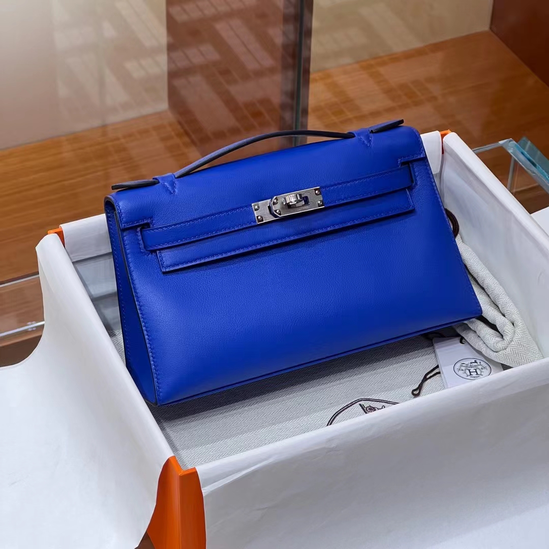 HERMES 爱马仕 MiniKelly 1 Kelly Pochetto 7T Bleu electrique电光蓝 Swift  现货 进口蜜蜡线 全手工制作 铂金女王 Birkinmm