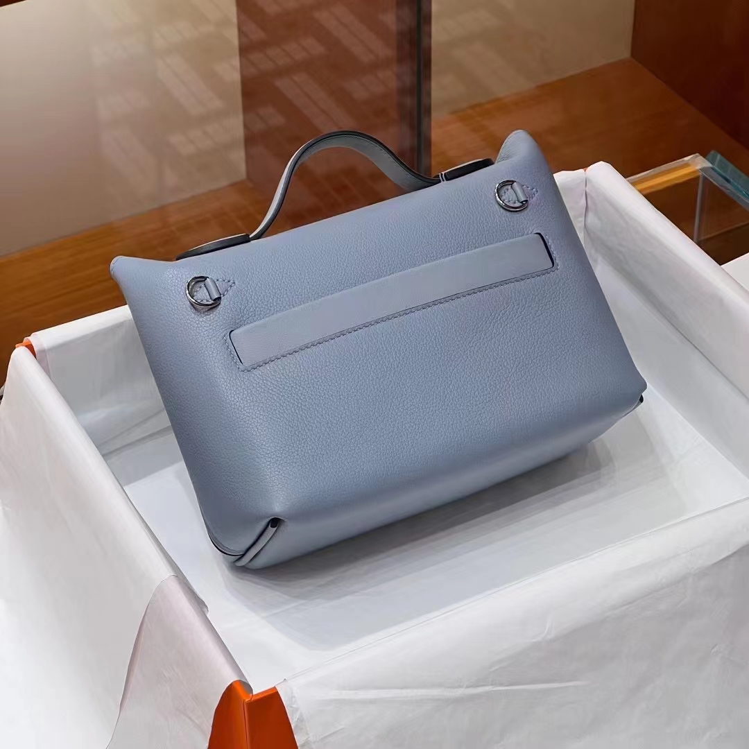 HERMES 爱马仕 【现货】 Kelly24/24 MINI 21CM J7 Bleu Un亚麻蓝 Evercolor拼Swift皮 现货 进口蜜蜡线 全手工制作 铂金女王 Birkinmm