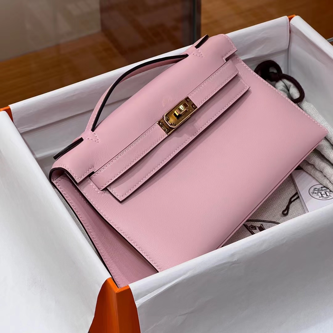 HERMES 爱马仕 MiniKelly 1 Kelly Pochetto 3Q 樱花粉【现货】Swift  现货 进口蜜蜡线 全手工制作 铂金女王 Birkinmm