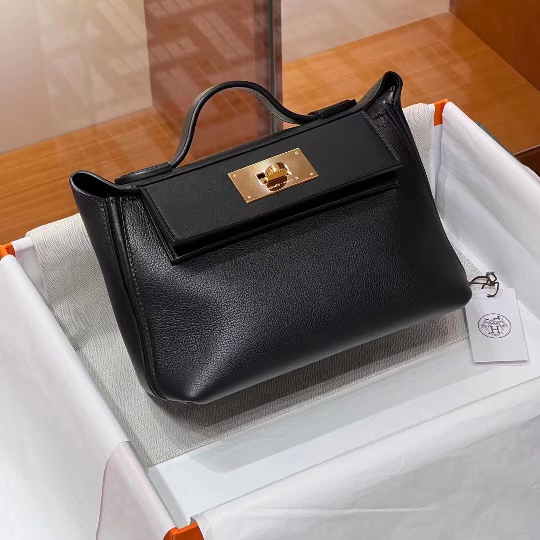HERMES 爱马仕 【现货】 Kelly24/24 MINI 21CM CC89 Nior 经典黑 Evercolor拼Swift皮 现货 进口蜜蜡线 全手工制作 铂金女王 Birkinmm