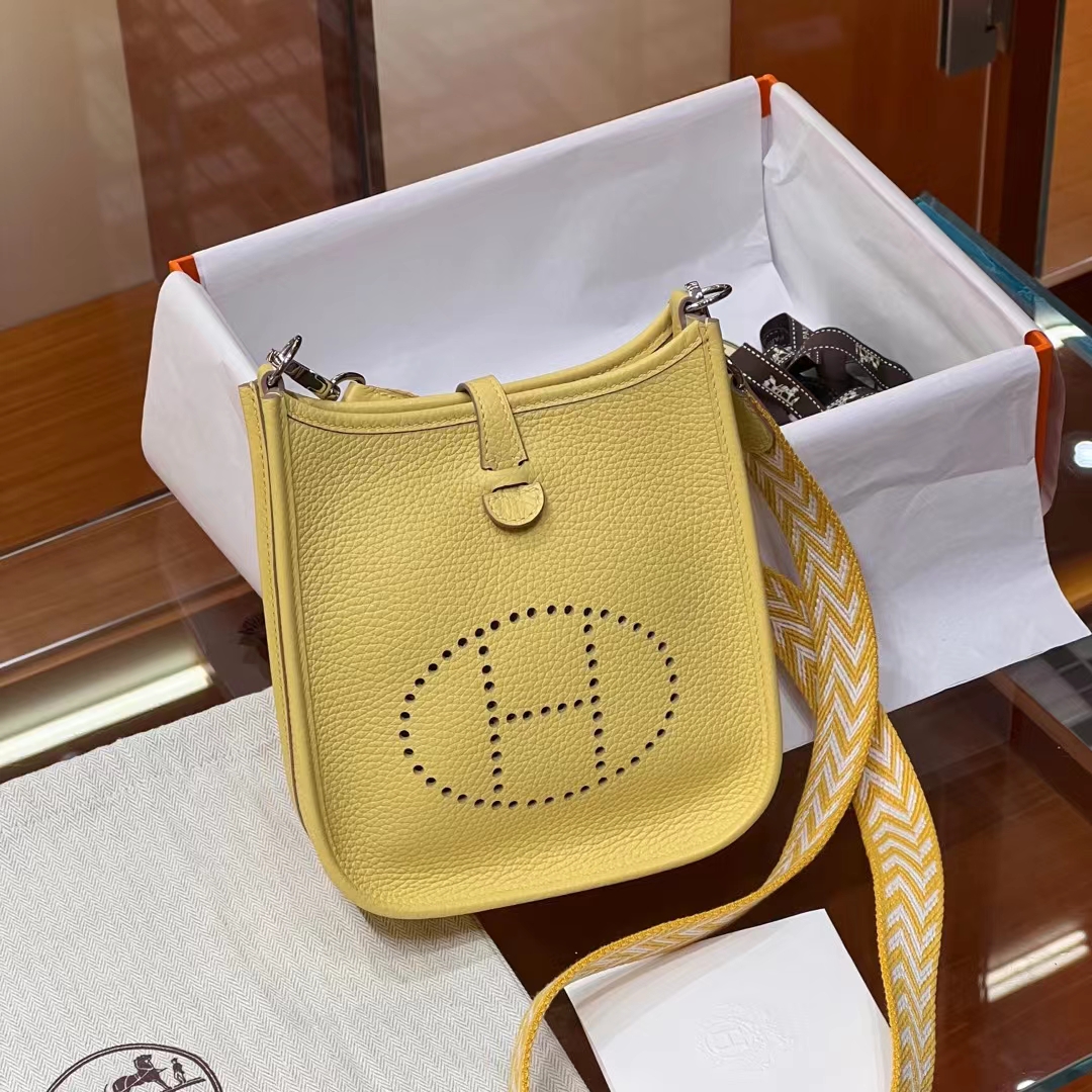 HERMES 爱马仕 Mini Evelyne 1Z 小鸡黄 进口蜜蜡线 全手工制作 Birkinmm