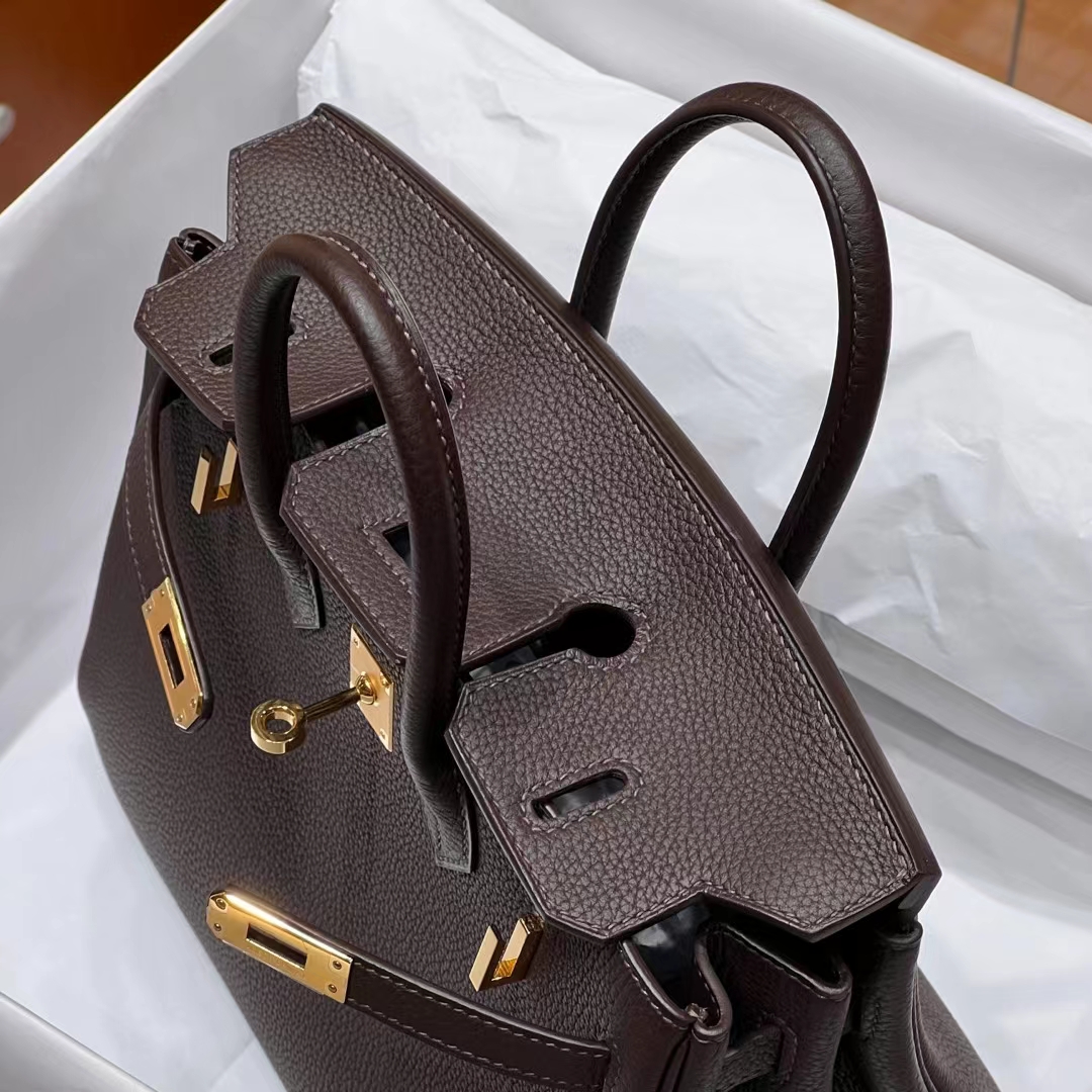 HERMES 爱马仕 Birkin 25CM 46 EBONE 乌木色 进口蜜蜡线 全手工制作