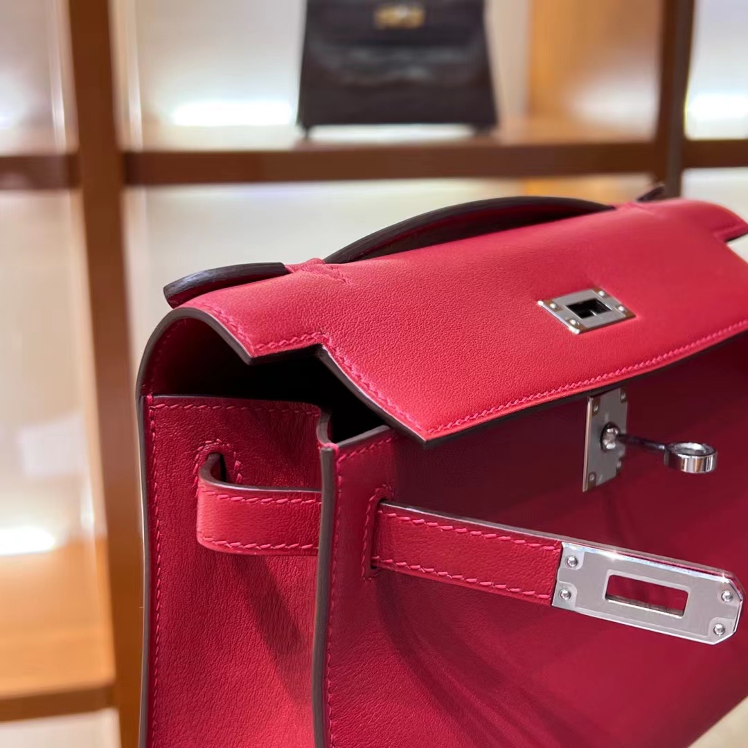 HERMES 爱马仕 MiniKelly 1 Kelly Pochetto 55 Rouge H爱马仕红 Swift  现货 进口蜜蜡线 全手工制作 铂金女王 Birkinmm