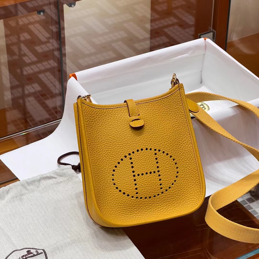 HERMES 爱马仕 Mini Evelyne 9D 琥珀黄 进口蜜蜡线 全手工制作 Birkinmm
