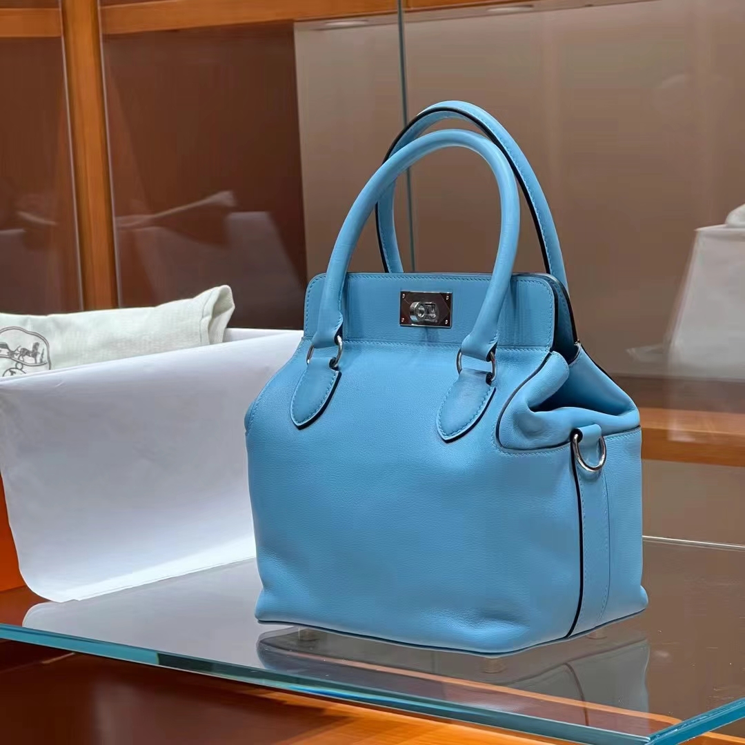 HERMES 爱马仕 Toolbox 牛奶盒 20cm P3 北方蓝 进口蜜蜡线 全手工制作
