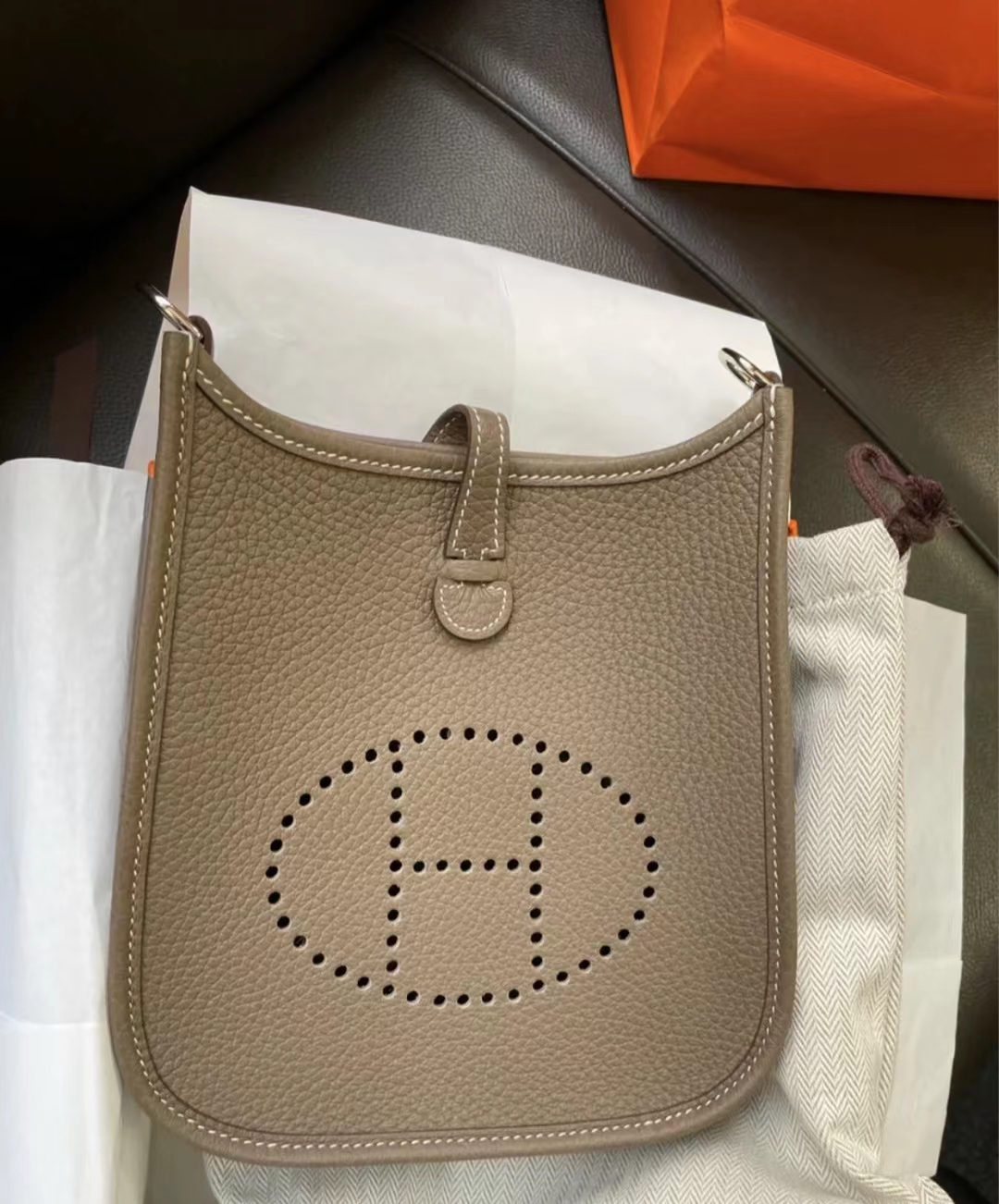 HERMES 爱马仕 Mini Evelyne 8C Gri Elephant 大象灰 进口蜜蜡线 全手工制作 Birkinmm