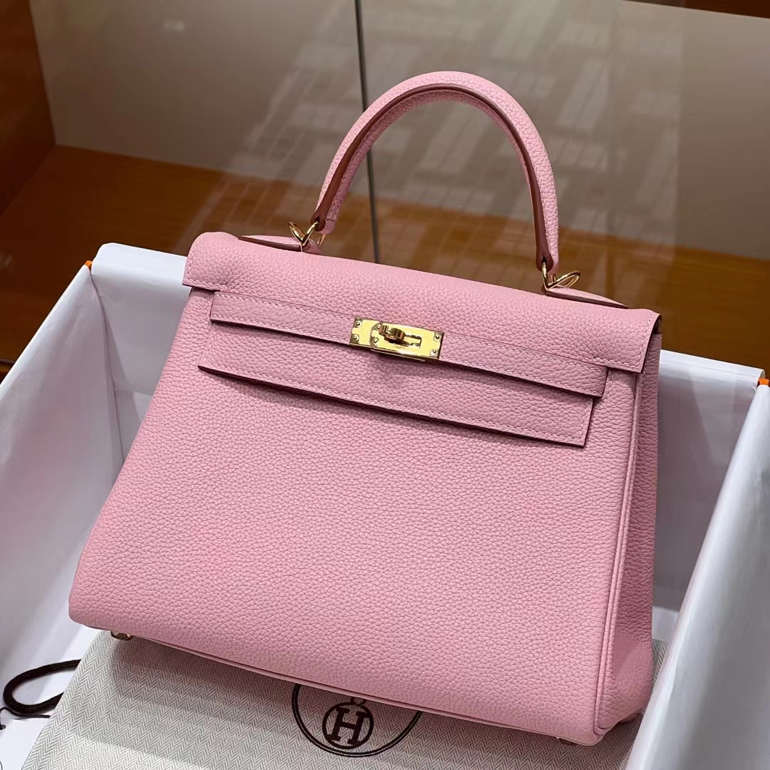 HERMES 爱马仕 Kelly 25cm 3Q 樱花粉 TOGO牛皮 进口蜜蜡线 全手工制作 蜜蜡线内缝 Birkinmm 铂金女王