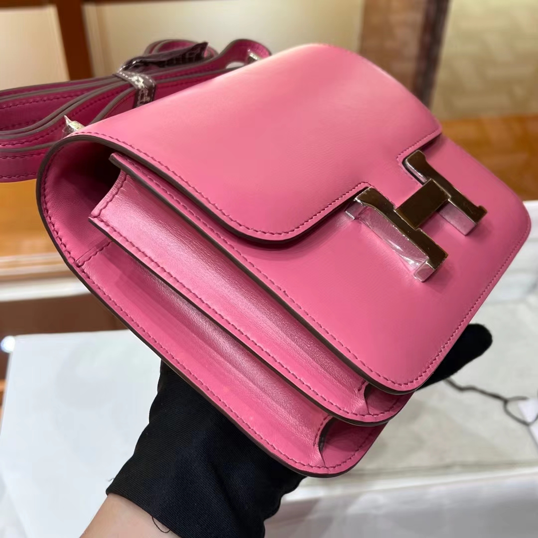 Birkinmm 铂金女王 HERMES 爱马仕 Constance 19CM BOX皮 T5 Rose Jeipur斋普尔粉 进口蜜蜡线 全手工制作