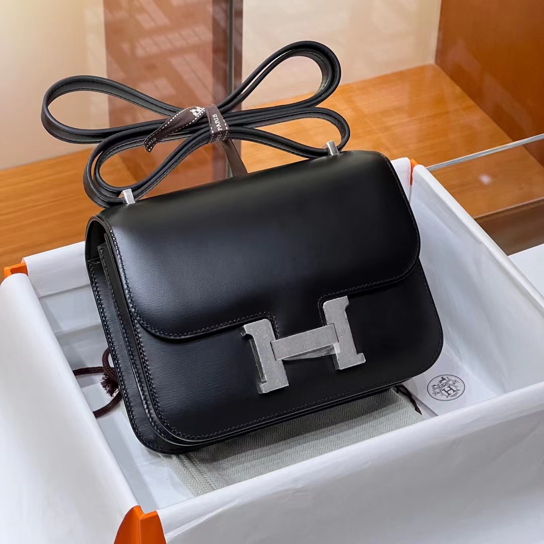 Birkinmm 铂金女王 HERMES 爱马仕 Constance 19CM CC89 Nior  BOX皮 进口蜜蜡线 全手工制作