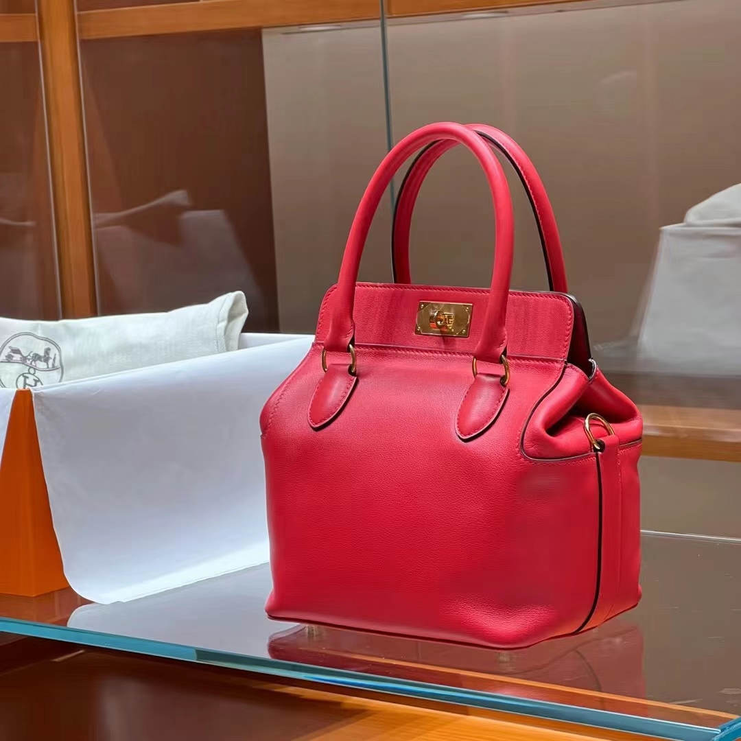 HERMES 爱马仕 Toolbox 牛奶盒 20cm S5 Rouge Tomate番茄红 进口蜜蜡线 全手工制作