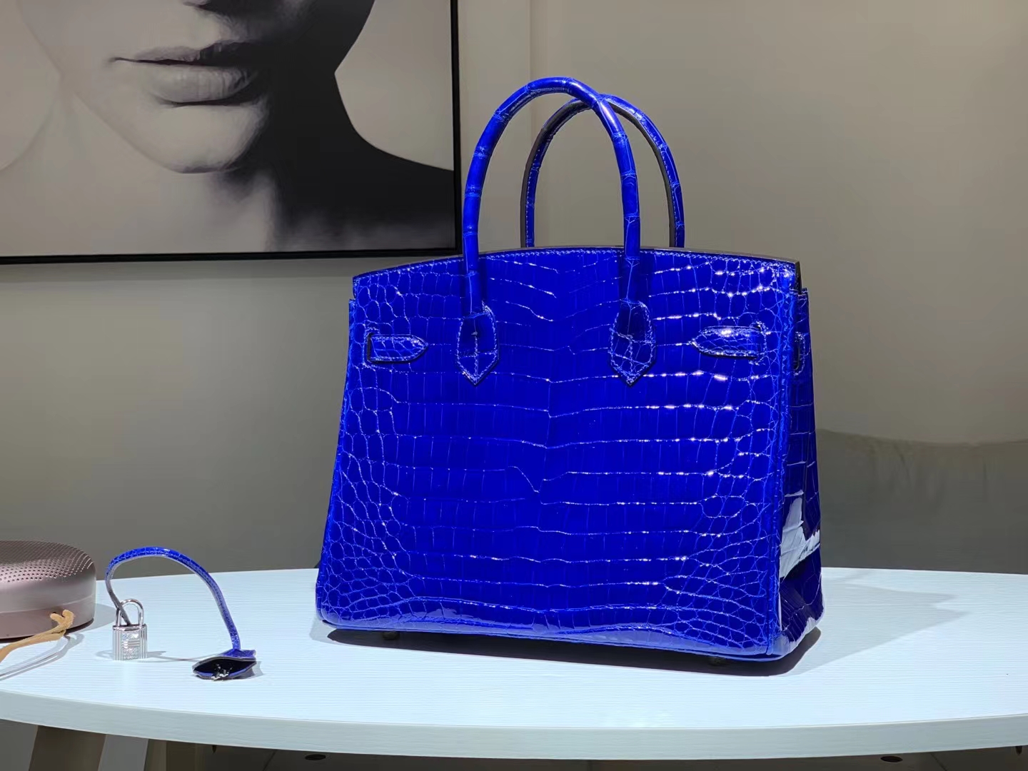 HERMES 爱马仕 Birkinmm 铂金女王【现货】 Birkin 30cm 7T Bleu electrique电光蓝 鳄鱼皮 进口蜜蜡线 全手工制作 高定真钻铂金包