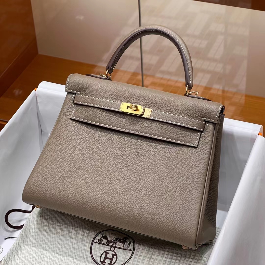 HERMES 爱马仕 Kelly 25cm 8C Gri Elephant 大象灰 TOGO牛皮 进口蜜蜡线 全手工制作 蜜蜡线内缝 Birkinmm 铂金女王