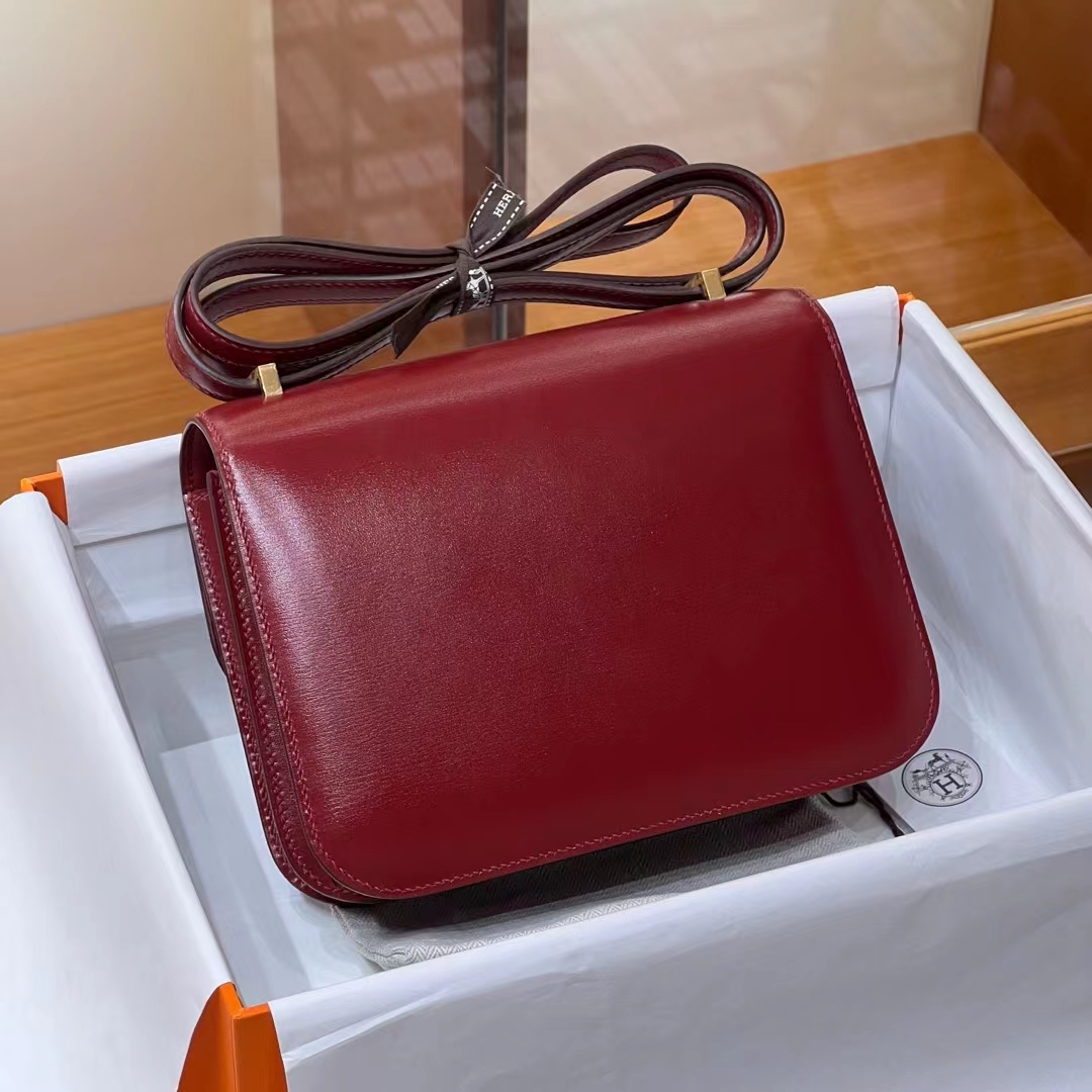 Birkinmm 铂金女王 HERMES 爱马仕 Constance 19CM 55 Rouge H爱马仕红 BOX皮 进口蜜蜡线 全手工制作