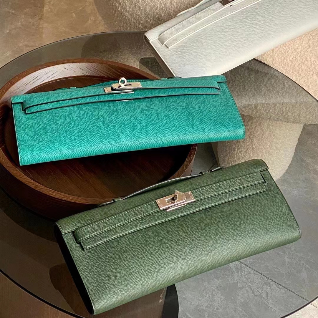 HERMES 爱马仕 【现货】 Kelly Wallet 凯莉长款钱包 61 Vert Olive橄榄绿 Z6 Malachite孔雀绿 Craie 10 奶昔白 Epsom皮 现货 进口蜜蜡线 全手工制作 铂金女王 Birkinmm