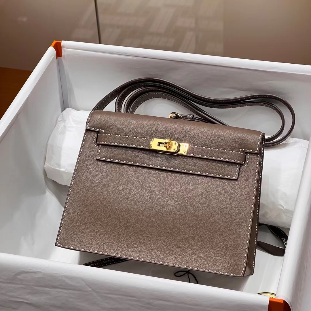 Birkinmm 铂金女王 HERMES 爱马仕 Kellydanse 22cm Evercolor皮 8C Gri Elephant 大象灰 进口蜜蜡线 全手工制作