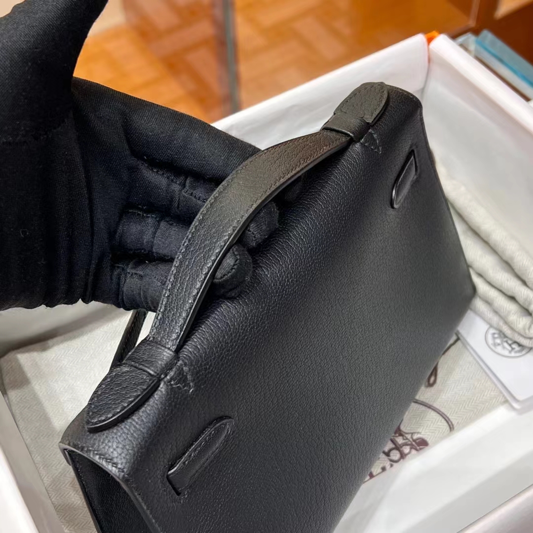 HERMES 爱马仕 MiniKelly 1 Kelly Pochetto CC89 Nior 经典黑 山羊皮  现货 进口蜜蜡线 全手工制作 铂金女王 Birkinmm