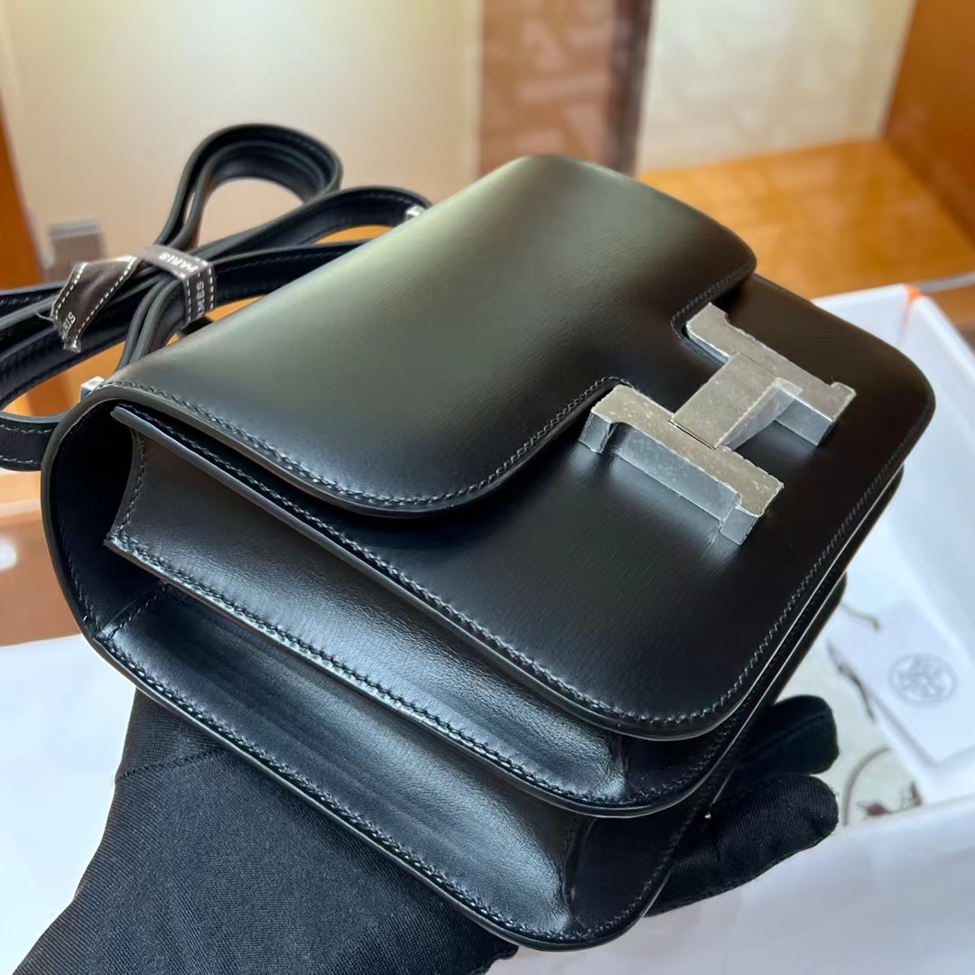 Birkinmm 铂金女王 HERMES 爱马仕 Constance 19CM CC89 Nior  BOX皮 进口蜜蜡线 全手工制作