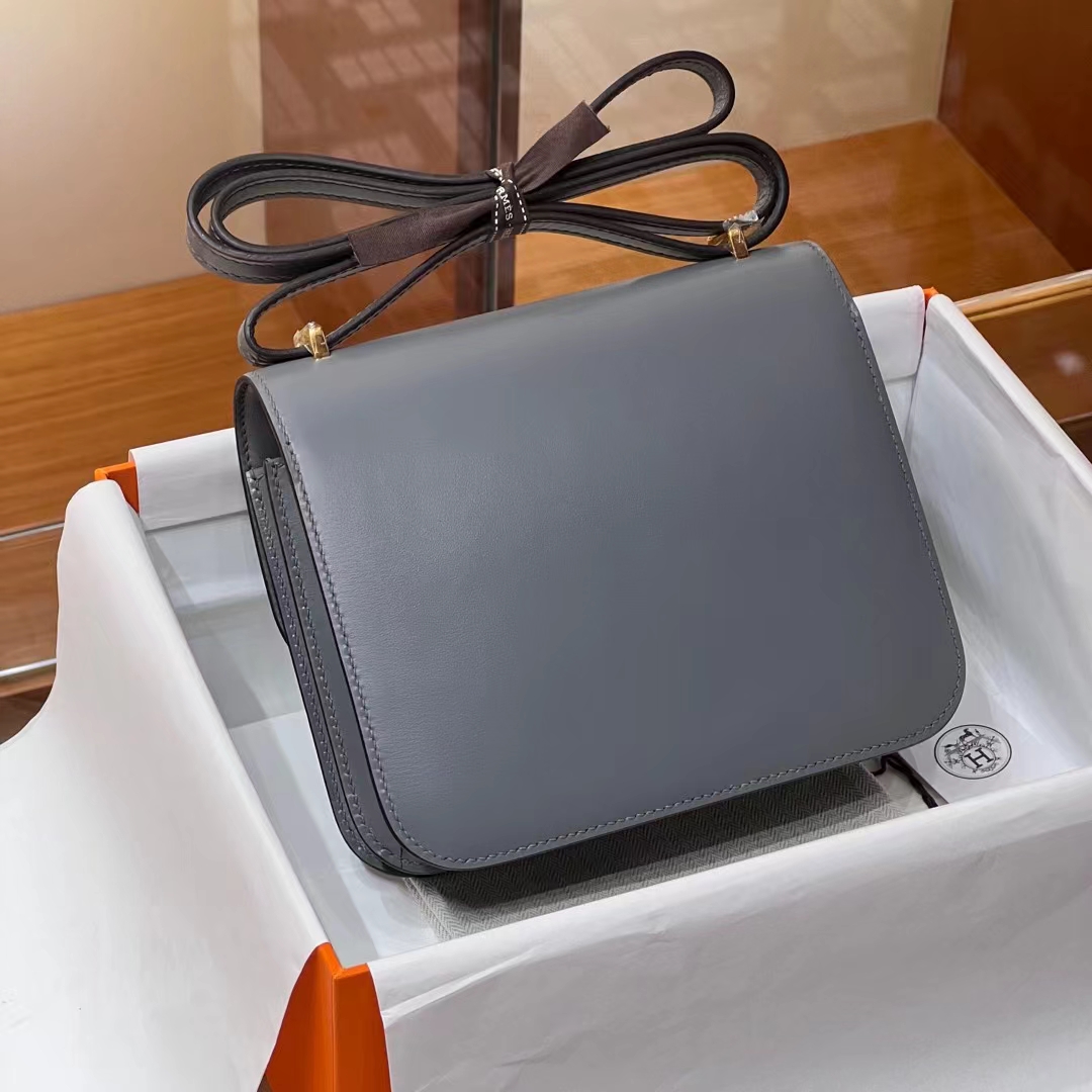 Birkinmm 铂金女王 HERMES 爱马仕 Constance 19CM BOX皮 8F Etain 锡器灰 进口蜜蜡线 全手工制作