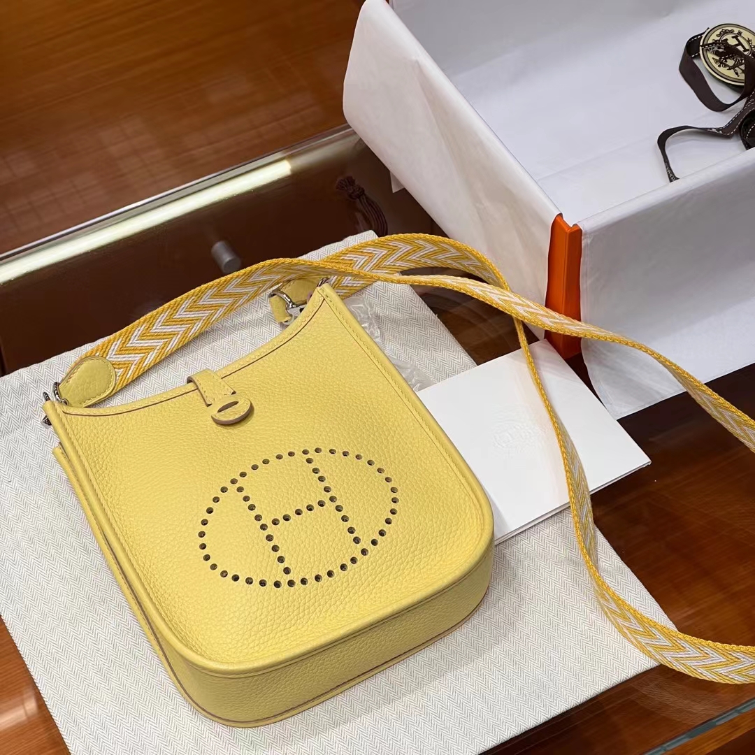 HERMES 爱马仕 Mini Evelyne 1Z 小鸡黄 进口蜜蜡线 全手工制作 Birkinmm