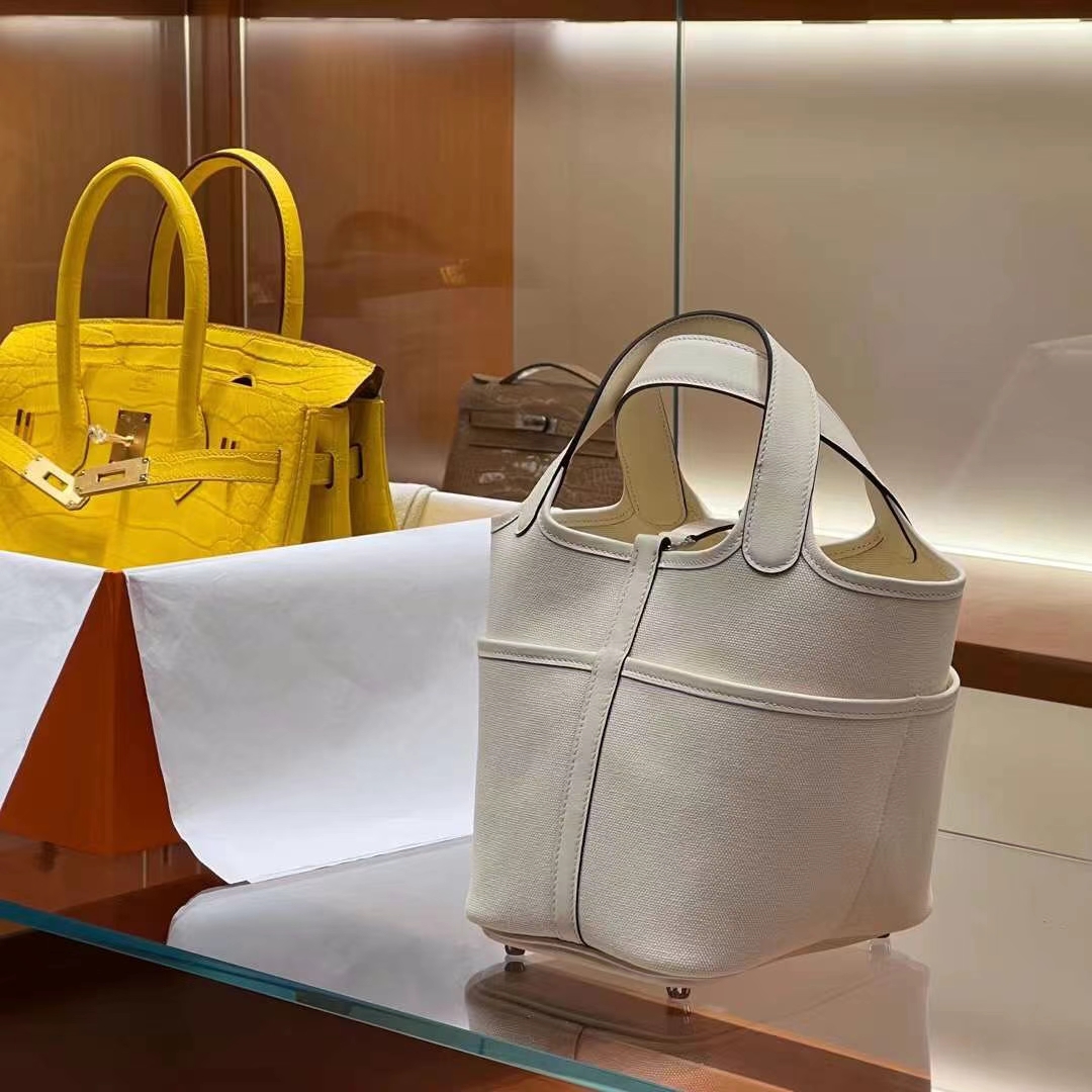 HERMES 爱马仕 Picotin cargo 18cm 10 Craie 奶昔白 进口蜜蜡线 全手工制作 Birkinmm铂金女王