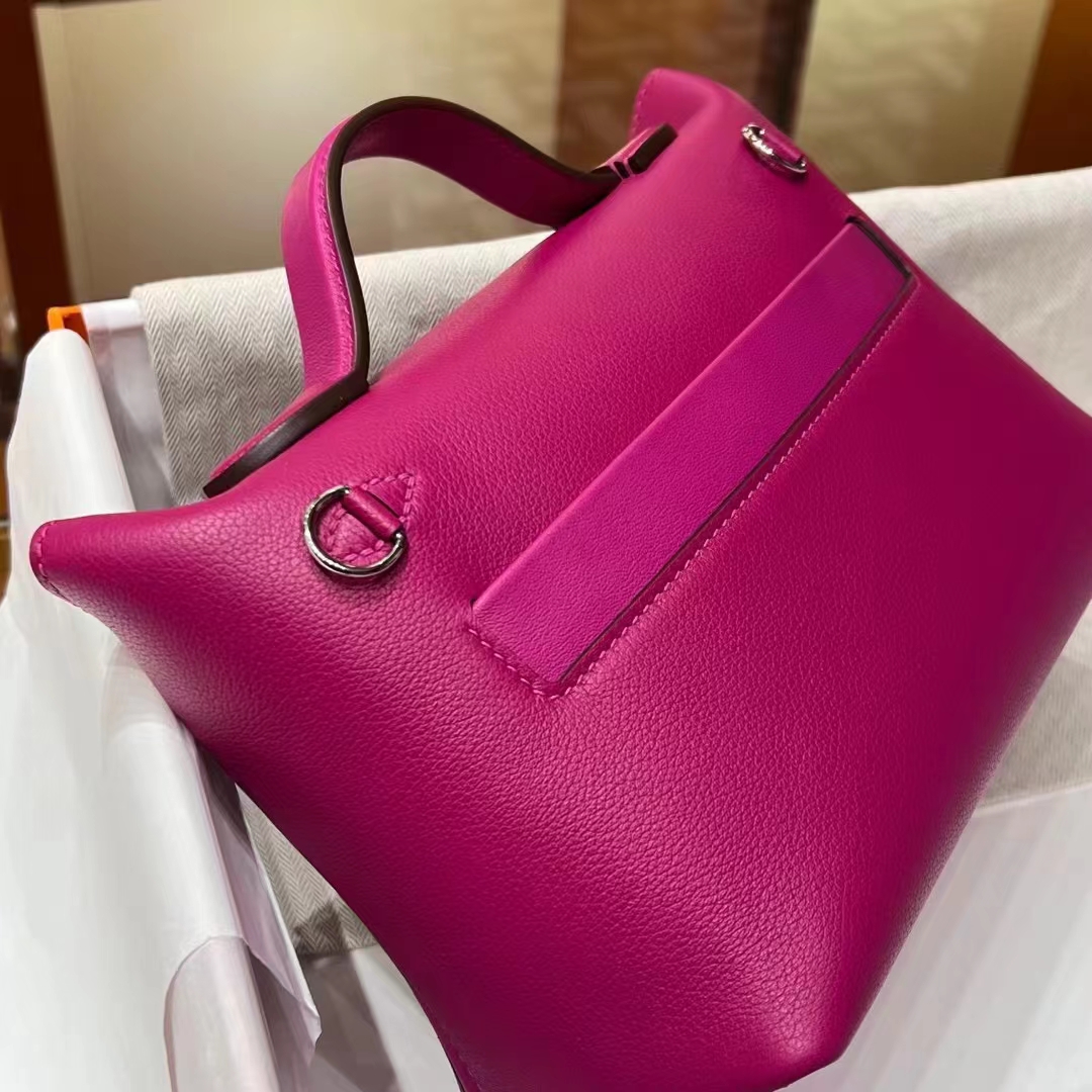 HERMES 爱马仕 【现货】 Kelly24/24 MINI 21CM 5J Fushsia悬铃花紫/桃红色 Evercolor拼Swift皮 现货 进口蜜蜡线 全手工制作 铂金女王 Birkinmm