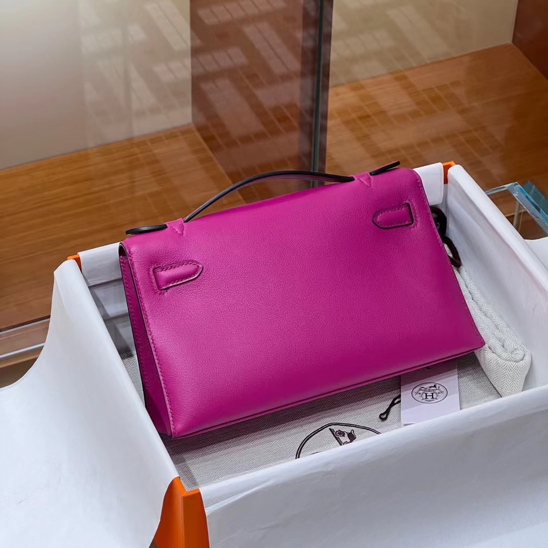 HERMES 爱马仕 MiniKelly 1 Kelly Pochetto 5J Fushsia悬铃花紫/桃红色 Swift  现货 进口蜜蜡线 全手工制作 铂金女王 Birkinmm