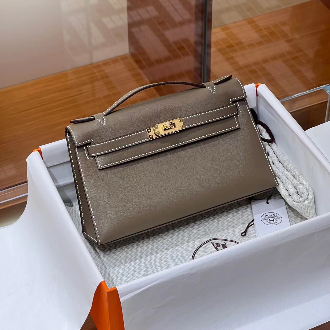 HERMES 爱马仕 MiniKelly 1 Kelly Pochetto 8C Gri Elephant 大象灰 Swift  现货 进口蜜蜡线 全手工制作 铂金女王 Birkinmm