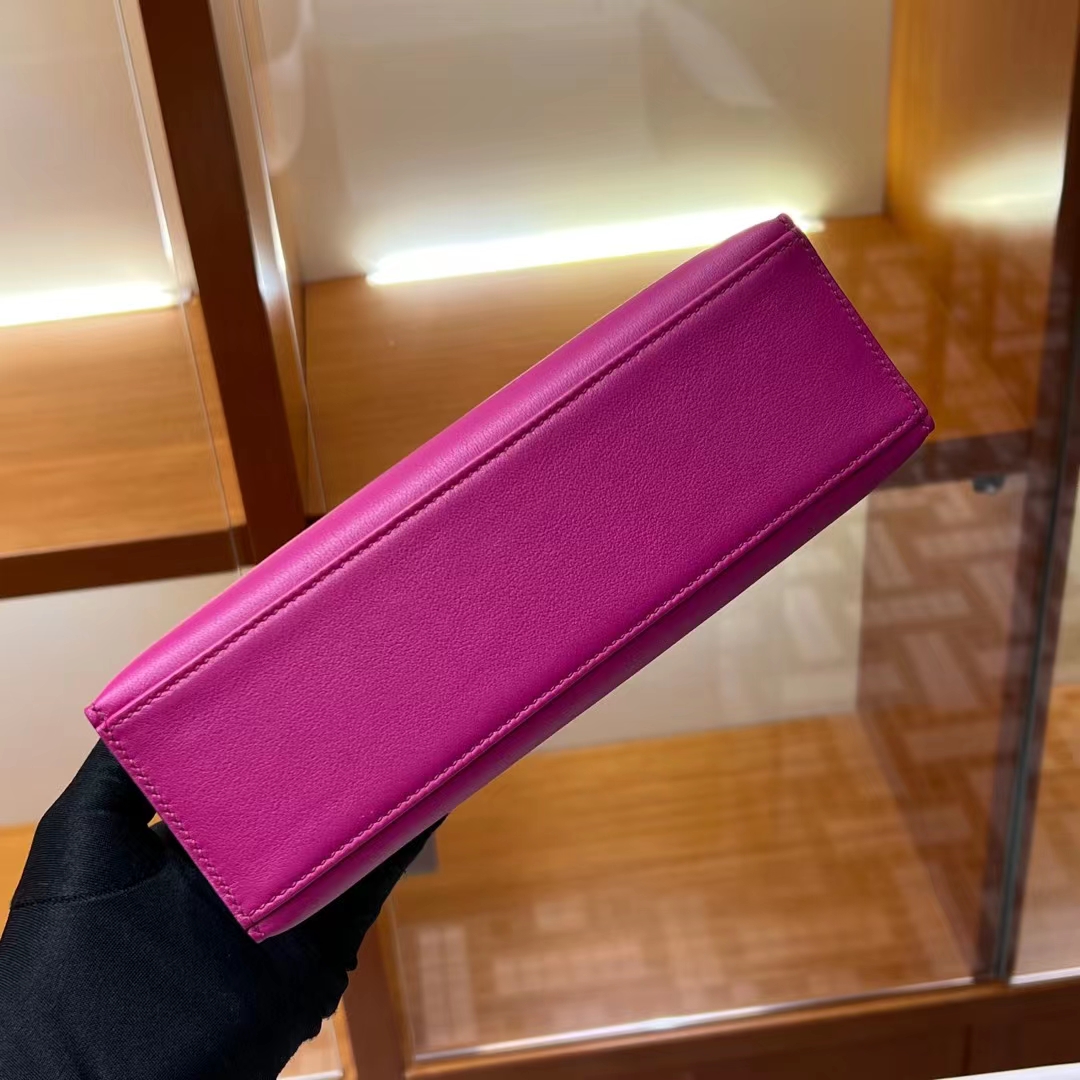 HERMES 爱马仕 MiniKelly 1 Kelly Pochetto 5J Fushsia悬铃花紫/桃红色 Swift  现货 进口蜜蜡线 全手工制作 铂金女王 Birkinmm