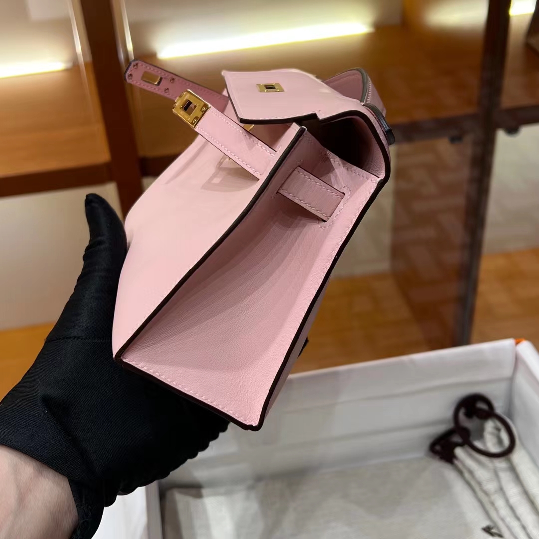 HERMES 爱马仕 MiniKelly 1 Kelly Pochetto 3Q 樱花粉【现货】Swift  现货 进口蜜蜡线 全手工制作 铂金女王 Birkinmm