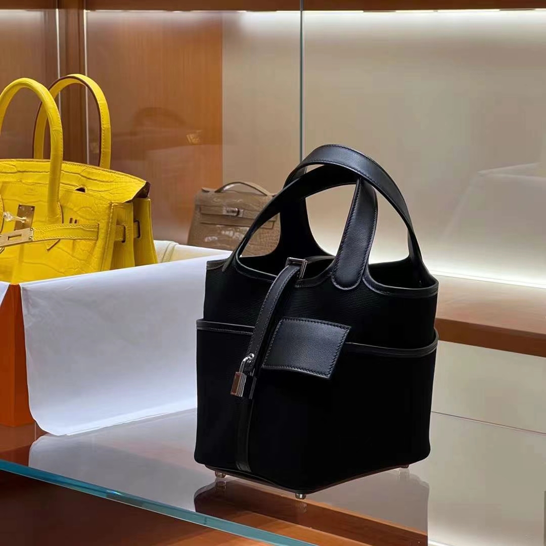 HERMES 爱马仕 Picotin cargo 18cm CC89 Nior 经典黑 进口蜜蜡线 全手工制作 Birkinmm铂金女王