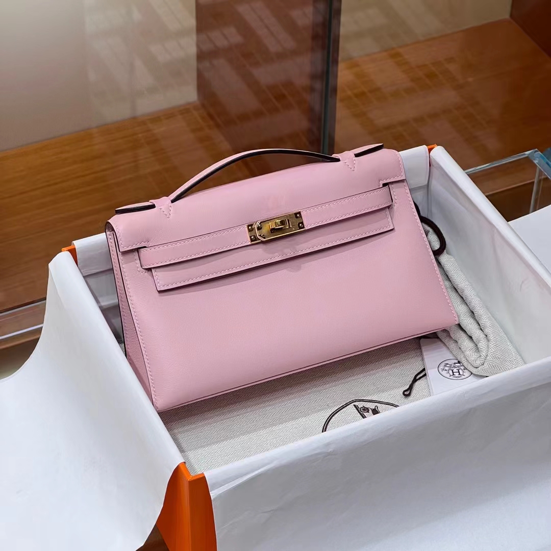 HERMES 爱马仕 MiniKelly 1 Kelly Pochetto 3Q 樱花粉【现货】Swift  现货 进口蜜蜡线 全手工制作 铂金女王 Birkinmm