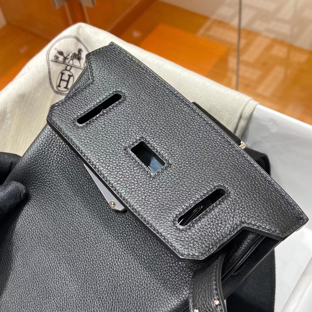 HERMES 爱马仕 【现货】新款 HAC A DOS BACKPACK Clemence皮 黑色 现货 进口蜜蜡线 全手工制作 铂金女王 Birkinmm