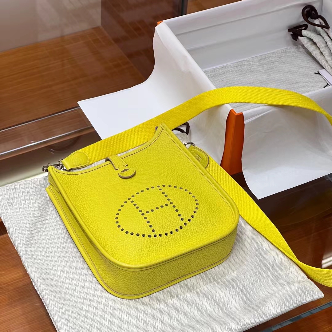 HERMES 爱马仕 Mini Evelyne 9N 柠檬黄 进口蜜蜡线 全手工制作 Birkinmm