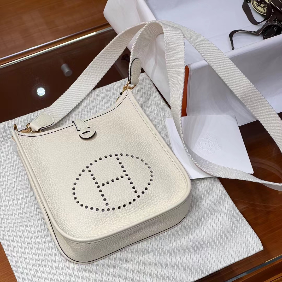HERMES 爱马仕 Mini Evelyne 10 Craie 奶昔白 进口蜜蜡线 全手工制作