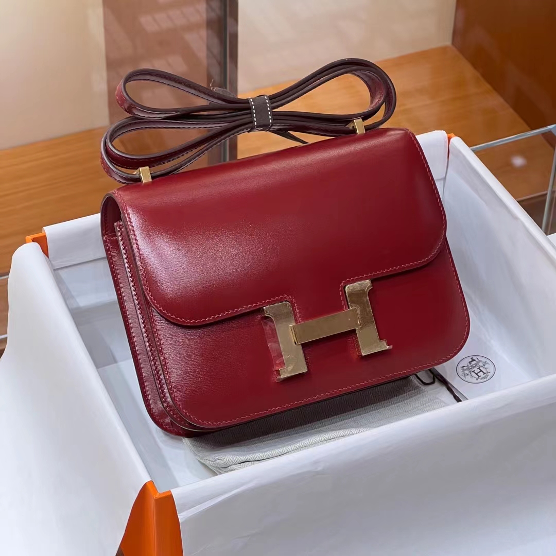 Birkinmm 铂金女王 HERMES 爱马仕 Constance 19CM 55 Rouge H爱马仕红 BOX皮 进口蜜蜡线 全手工制作