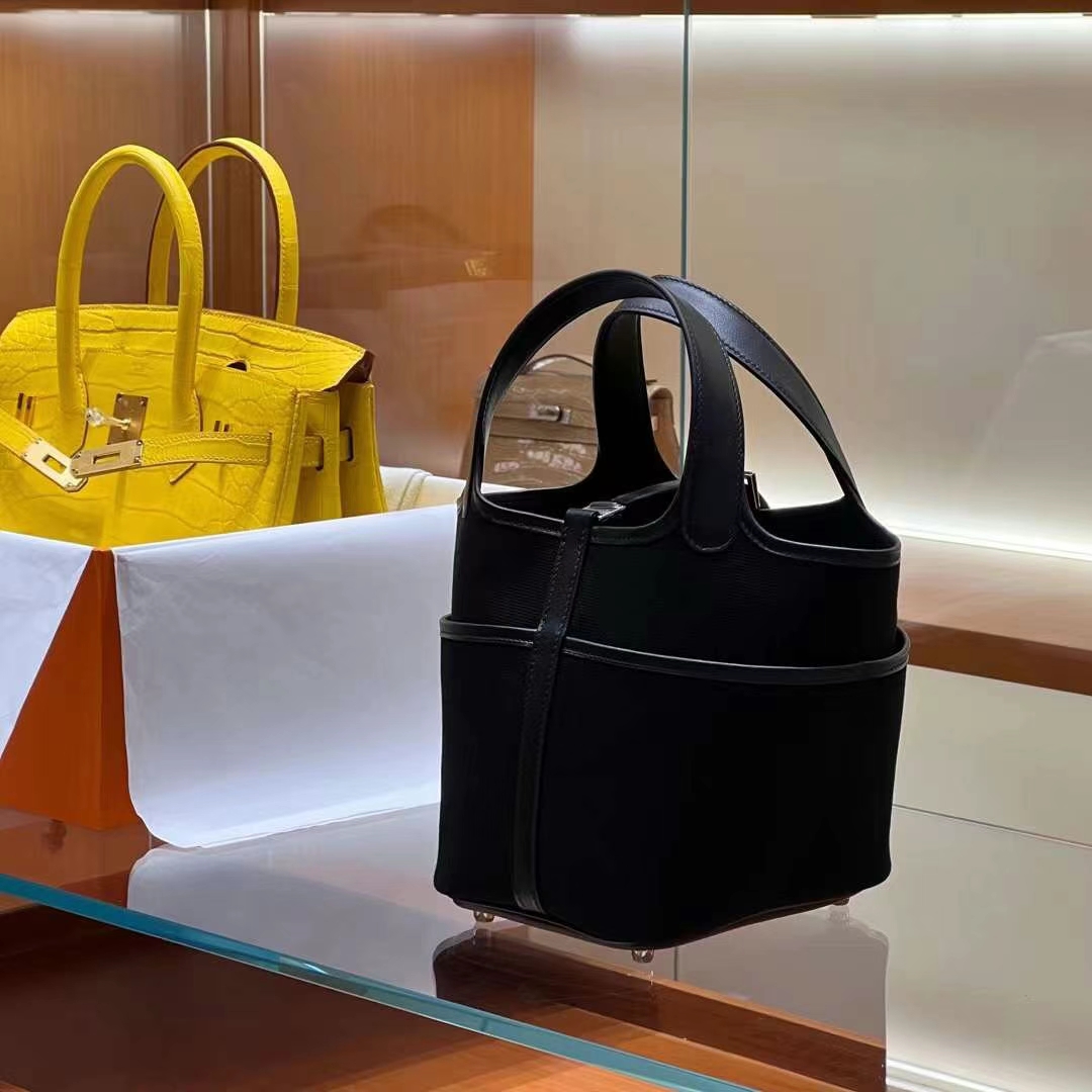 HERMES 爱马仕 Picotin cargo 18cm CC89 Nior 经典黑 进口蜜蜡线 全手工制作 Birkinmm铂金女王