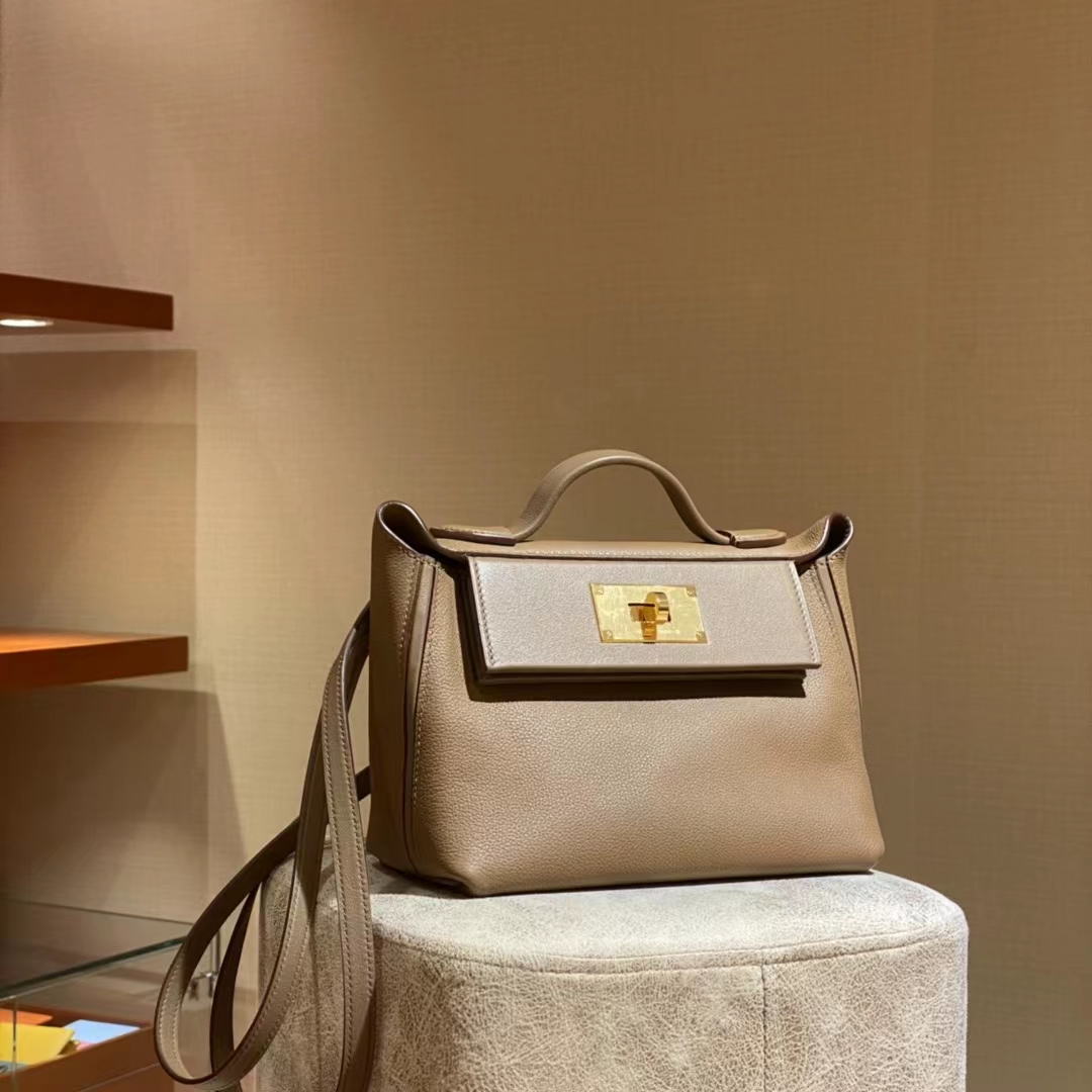 HERMES 爱马仕 【现货】 Kelly24/24 MINI 21CM 8C Gri Elephant 大象灰 Evercolor拼Swift皮 现货 进口蜜蜡线 全手工制作 铂金女王 Birkinmm