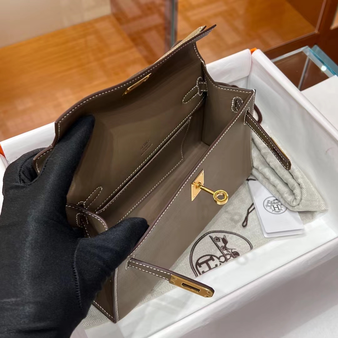 HERMES 爱马仕 MiniKelly 1 Kelly Pochetto 8C Gri Elephant 大象灰 Swift  现货 进口蜜蜡线 全手工制作 铂金女王 Birkinmm