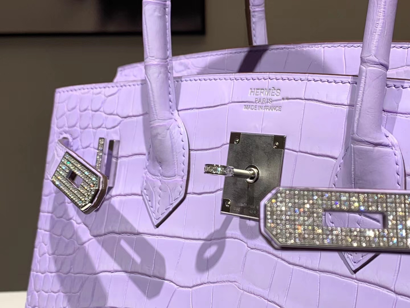 Birkinmm 铂金女王 HERMES 爱马仕 【现货】 Birkin 30cm X9 锦葵紫 鳄鱼皮 进口蜜蜡线 全手工制作 高定真钻铂金包