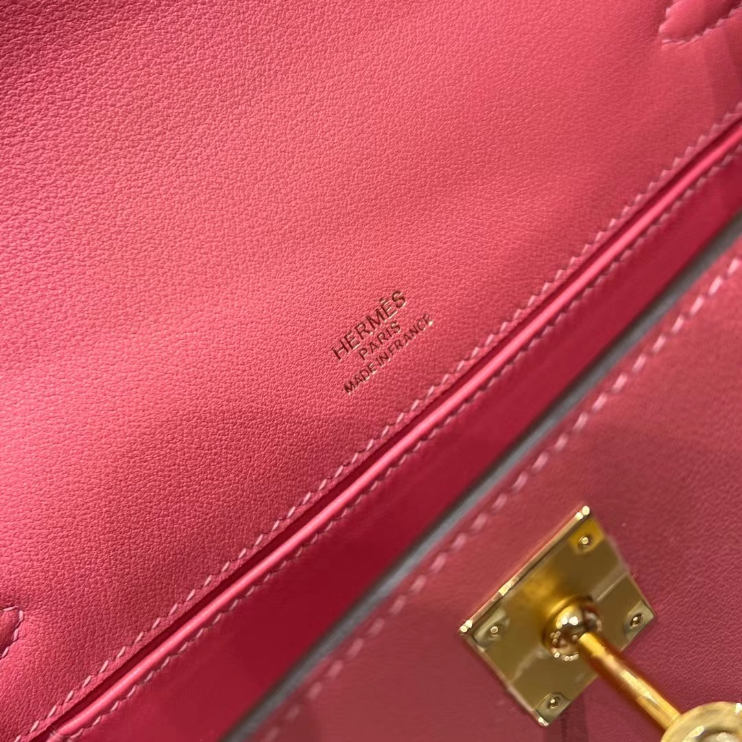 HERMES 爱马仕 MiniKelly 1 Kelly Pochetto U5 Rose eLipstick唇膏粉 Swift  现货 进口蜜蜡线 全手工制作 铂金女王 Birkinmm