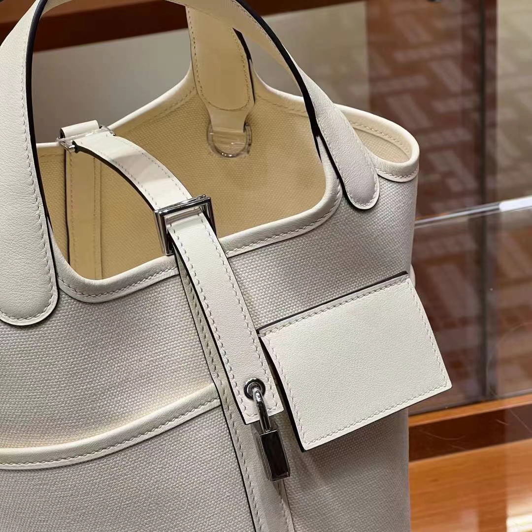 HERMES 爱马仕 Picotin cargo 18cm 10 Craie 奶昔白 进口蜜蜡线 全手工制作 Birkinmm铂金女王