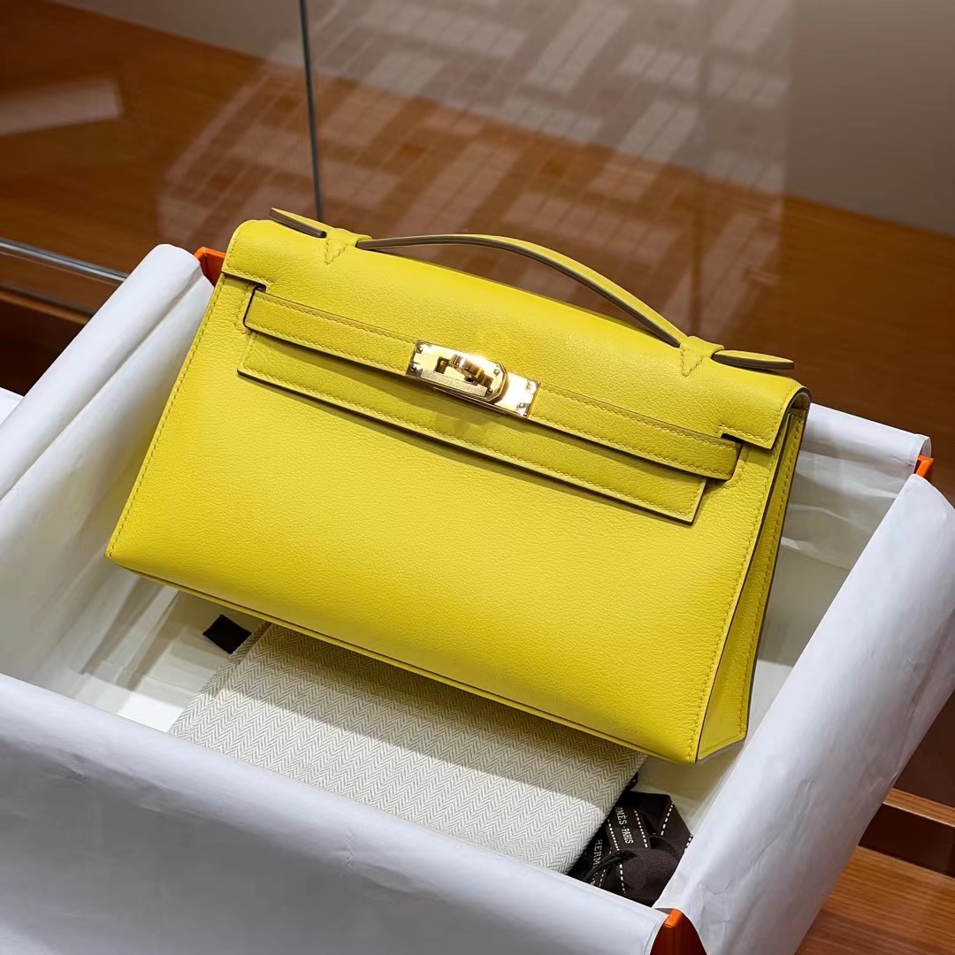 HERMES 爱马仕 MiniKelly 1 Kelly Pochetto【现货】9N 柠檬黄 Swift 现货 进口蜜蜡线 全手工制作 铂金女王 Birkinmm