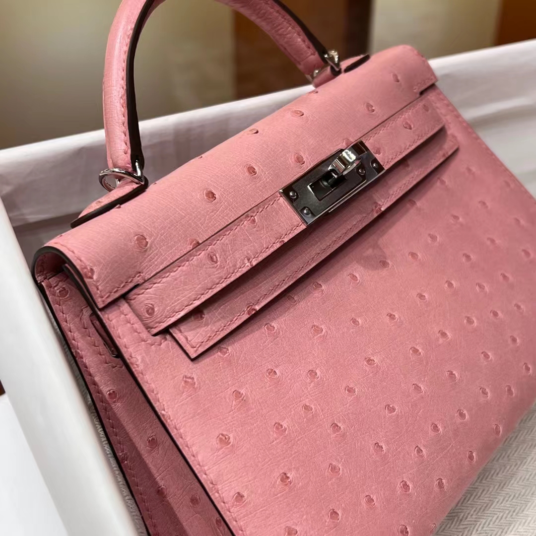 HERMES 爱马仕  MiniKelly 2 Ostrich 鸵鸟皮 94 陶瓷粉 进口蜜蜡线 全手工制作