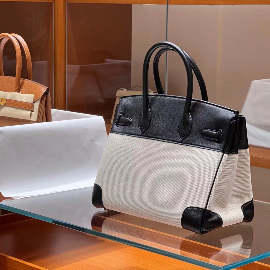 HERMES 爱马仕 Birkin 30CM 89 Nior 黑色 帆布拼Swift 进口蜜蜡线 全手工制作 蜜蜡线内缝 Birkinmm 铂金女王