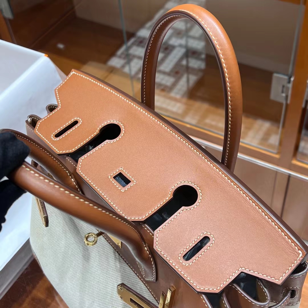 HERMES 爱马仕 Birkin 30CM ck37 金棕色 帆布拼Swift 进口蜜蜡线 全手工制作 蜜蜡线内缝 Birkinmm 铂金女王