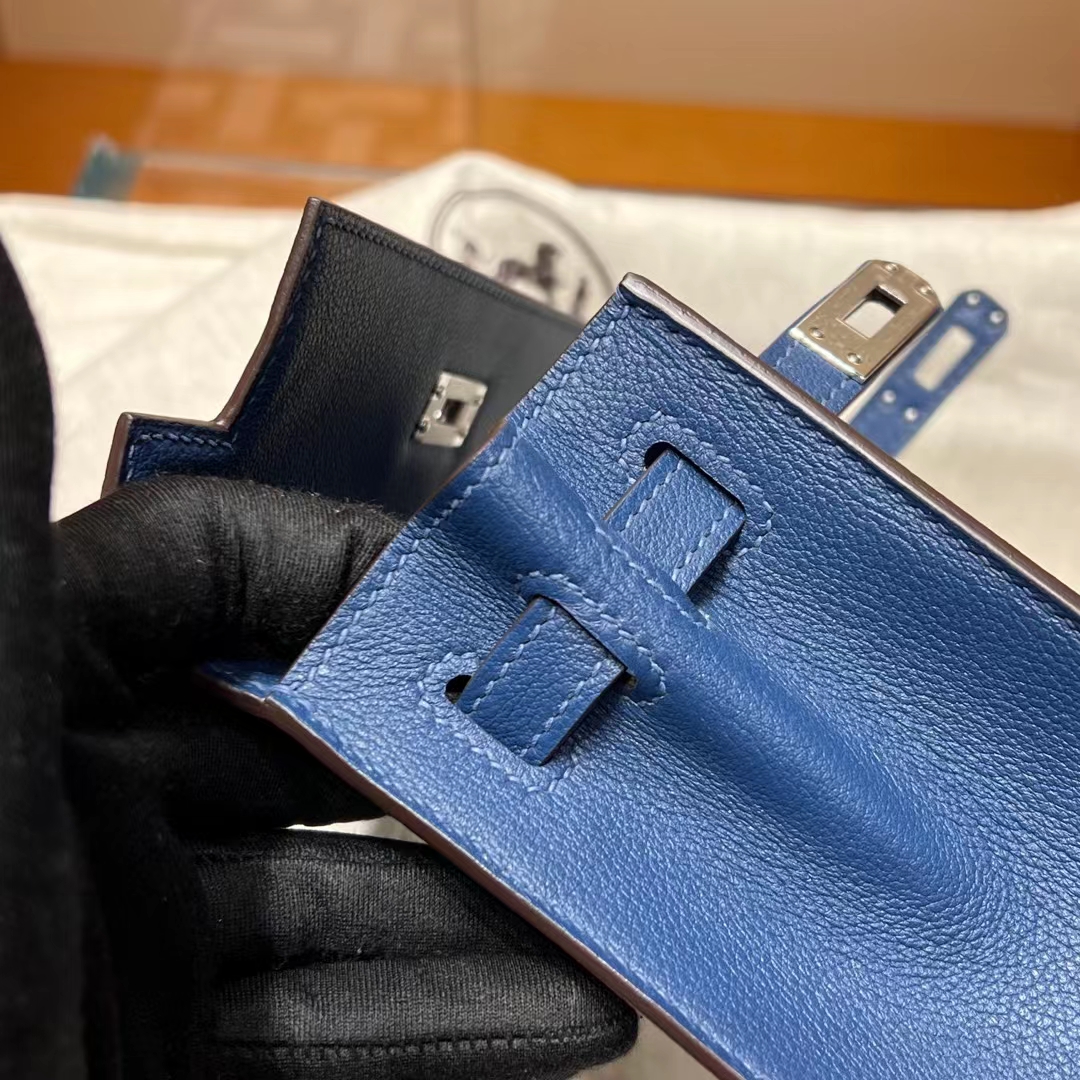 HERMES 爱马仕 Kellydanse 22cm Deep Blue 7L 深蓝色 Evercolor 进口蜜蜡线 全手工制作 蜜蜡线内缝 Birkinmm 铂金女王