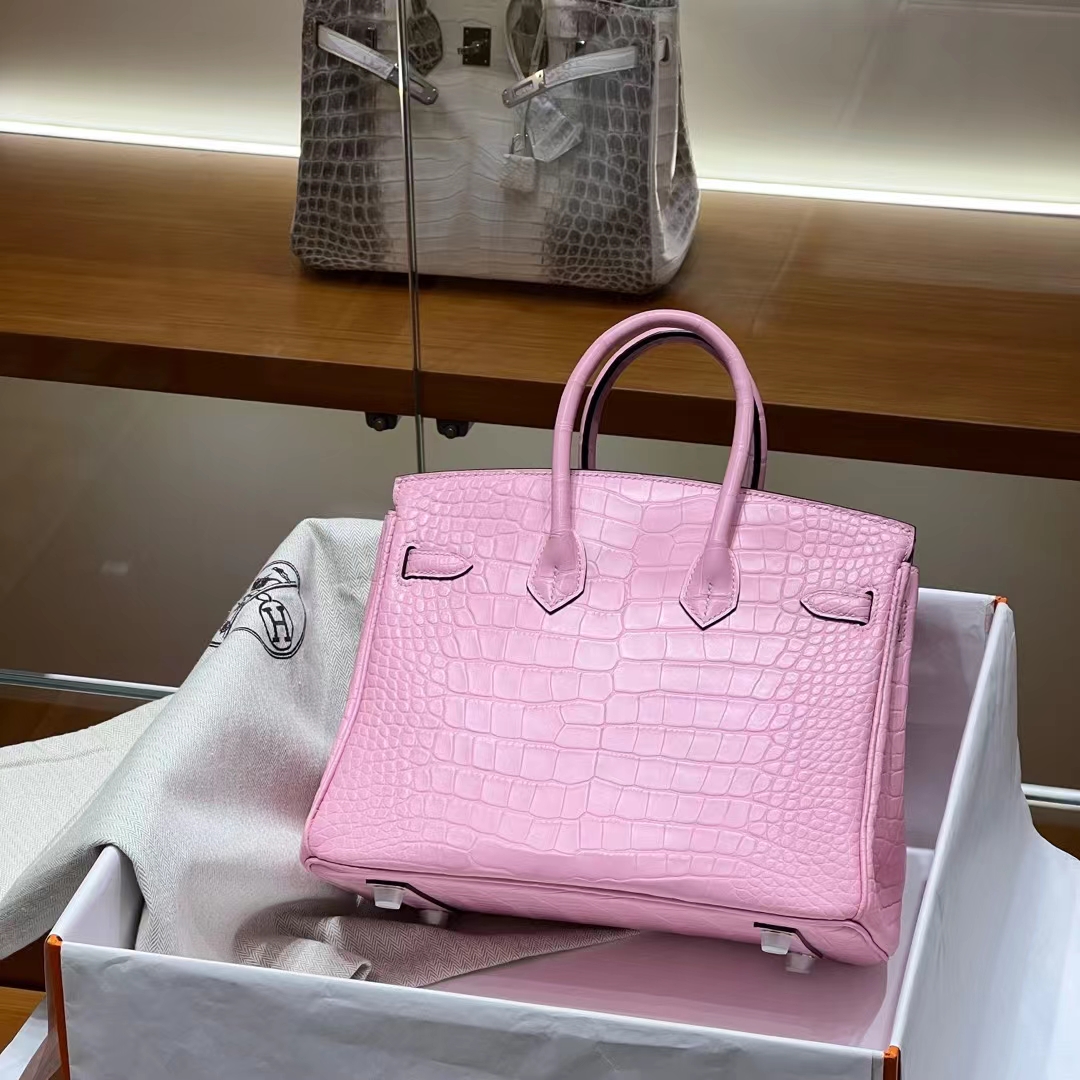 HERMES 爱马仕 Birkin 25CM 5P 樱花粉 Alligator 美洲鳄 进口蜜蜡线 全手工制作 蜜蜡线内缝 Birkinmm 铂金女王