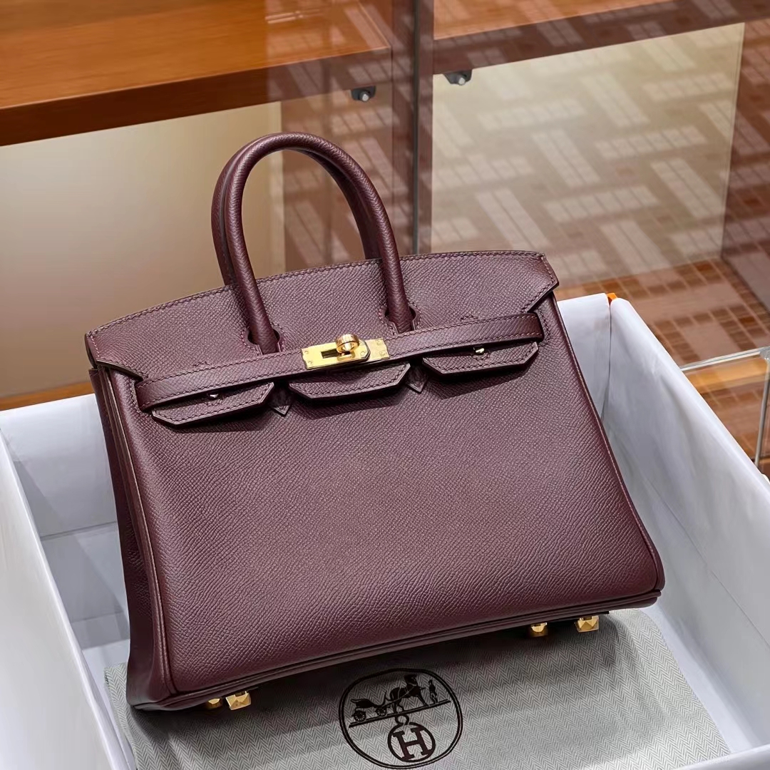 HERMES 爱马仕 Birkin 25cm 57 Bordeaux 波尔多酒红 进口蜜蜡线 全手工制作