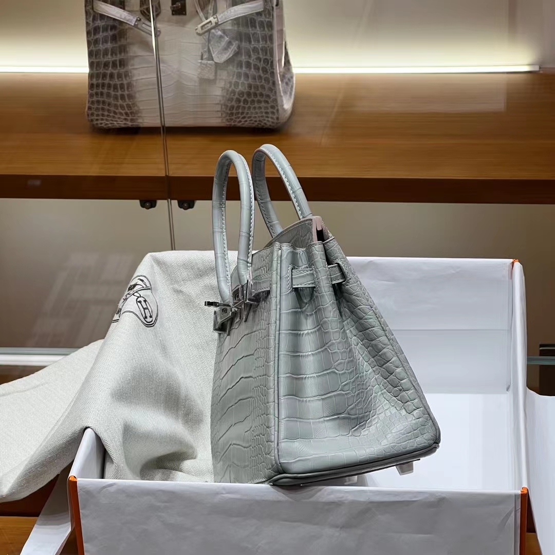 HERMES 爱马仕 Birkin 25CM 80 Gris Perle 珍珠灰 Alligator 美洲鳄 进口蜜蜡线 全手工制作 蜜蜡线内缝 Birkinmm 铂金女王